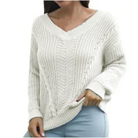 Вивианио ХД пуловери за жени клирънс Плюс размер жените кухи в-врата хлабав есента и зимата Дълъг ръкав Европейски и американски плетени пуловери Нюфлаш кирки бели