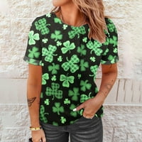 Amidoa St.Patrick's Day Fashion Fashion Women's Round Neck Printing Rish Tees къс ръкав летни тениски върхове блуза летни ежедневни върхове