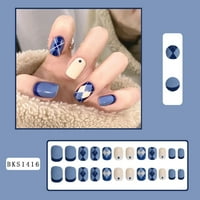 Синя диамантена карирана фалшива нокти Ins strendy жени изкуствени нокти за пръст за ноктите вкъщи у дома у дома