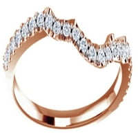 Кръгла изрязан бял диамантен извит пръстен на лента в 14k твърда розова злато, размер-12.5