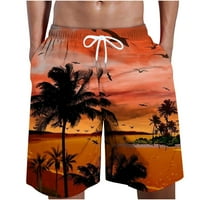 Мъжки хавайски плажни къси панталони Графичен печат на талията на талията ежедневни летни къси панталони с джобни оранжеви размери s