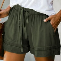 Идораван женски атлетически къси панталони Дамски плюс размер удобно теглене на ежедневни еластични талии джобни панталони панталони