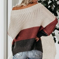 Пуловери с нисък профил за жени с дълъг ръкав Небрежни върхове Врат свободен панел Зимна есен плетен пуловер