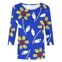 Xihbxyly Clearance върхове върхове за жени ръкави ризи за жени тениски за жени летни върхове за жени кръгла шията ежедневна флорална блуза лятна просвета син XL