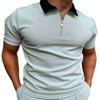 Grianlook Men Небрежен къс ръкав тениска плътно цвят цип плакет блуза Работа с цип поло риза
