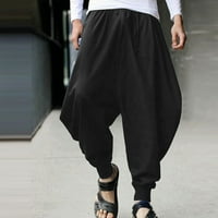 Харем панталони за мъже Лято ретро плътно цвят свободен голям размер памук и бельо харем панталони черни