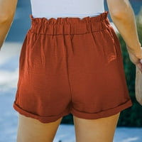 Къси панталони за жени, жени пот къси панталони Летни ежедневни разхлабени джобни солидни джобове с висока талия късо оранжево оранжево