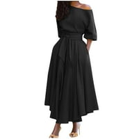 Шиусина жените лято разстояние рамото нередовни подгъва Ежедневни рокли-Черно М