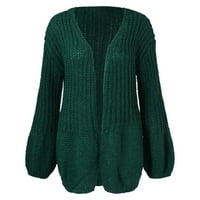 Caicj дамски пуловери за жени отворени предни леопардови плетени жилищни пуловери джобове с дълъг ръкав с дълги ръкави зелено, xxl
