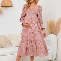 koaiezne пролет бременна шифонска рокля малка флорална рокля с дълги ръкави рокля бременна фотография реквизит от рамене майчинство рокля