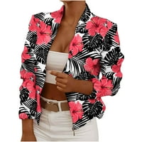 Жени изрязани блузи върхове модни флорални ризи Отворен преден цип с дълъг ръкав лек блейзър кардиган палто яке