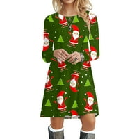 Весела Коледа за дамски тениска с дълъг ръкав рокля небрежна люлееща рокля жени летни рокли зелени m