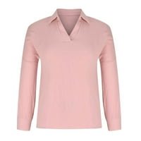 Дамски пуловери ежедневни модни пуловер дълъг ръкав в-Деколте Блузи Сойлд тениска ежедневни розови м