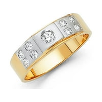 Jewels 14K бял и жълт златен пръстен с два тона кубичен циркония CZ мъжки годишнина сватбена лента с размер 11