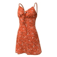 Рокли за жени мини без рамо без ръкави за лятна ваканция флорална модна рокля Zipper Orange L