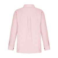 Вокос есенни якета за жени Единична гърди Ревера С джобове Плътен цвят Дълъг ръкав класически случайни хлабав палто върхове розов размер 4ХЛ