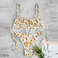 Amousa Women's Sexy Printed Lace-Up Ruffle Straps Bikini Set двустранни бански костюм