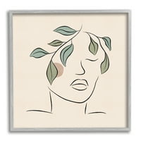 Ступел Индъстрис изчервяване жена лице ботанически очертаване драскане графично изкуство сива рамка изкуство печат стена изкуство, дизайн от Джей Джей дизайн Хаус ООД